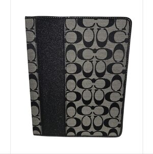 Coach Ipad Cover Black Tan Signature C Jacguard Fabric Patent Leather Trim